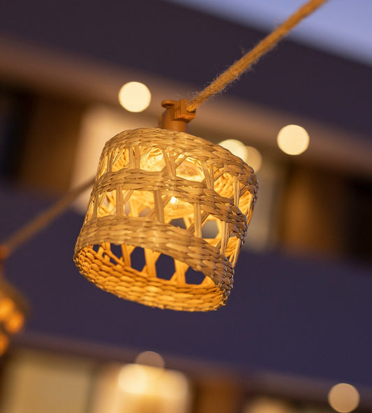 Solar String Lights – Wooden Nature Design with 10 Outdoor Decorative Lamps