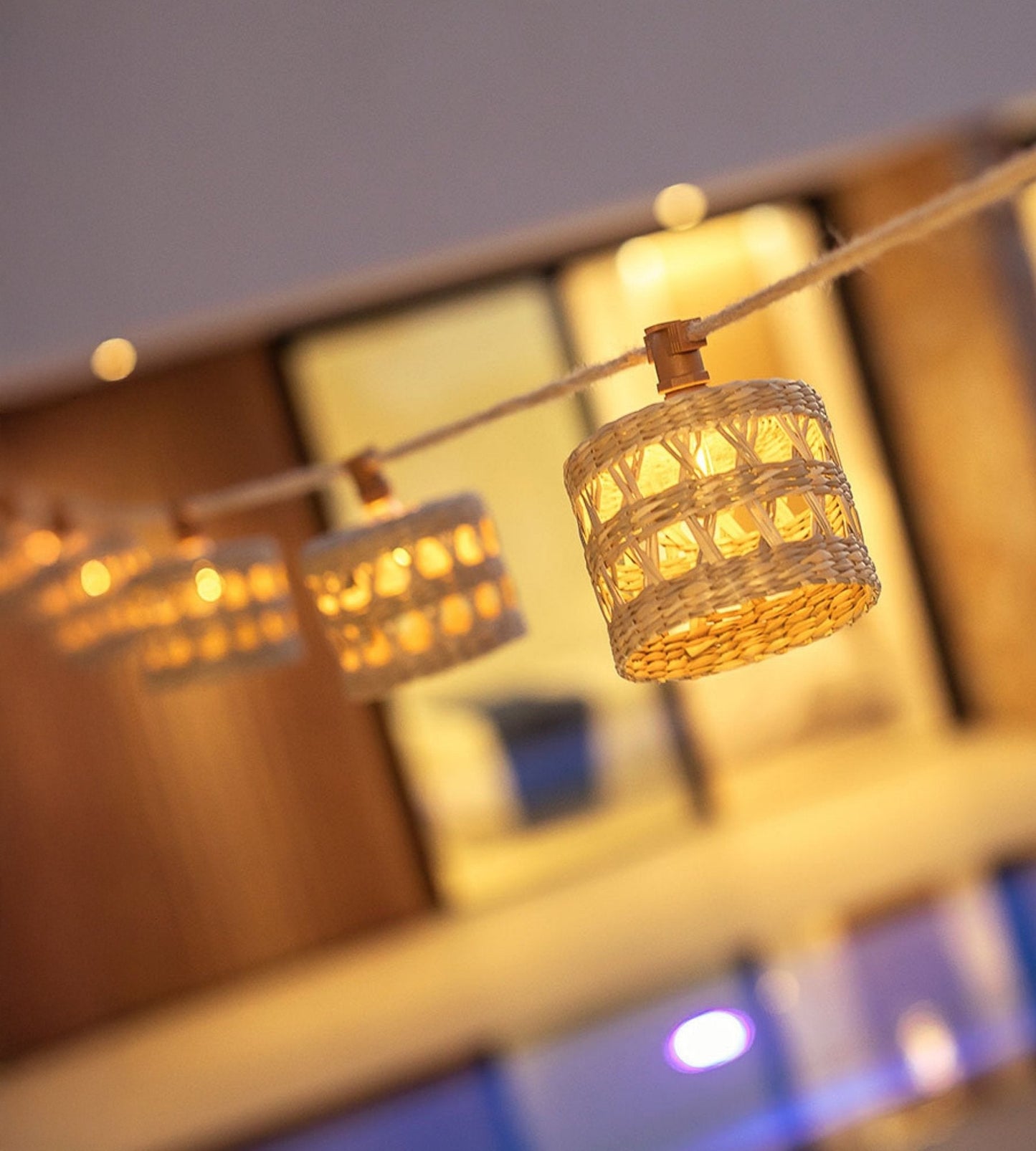 Solar String Lights – Wooden Nature Design with 10 Outdoor Decorative Lamps