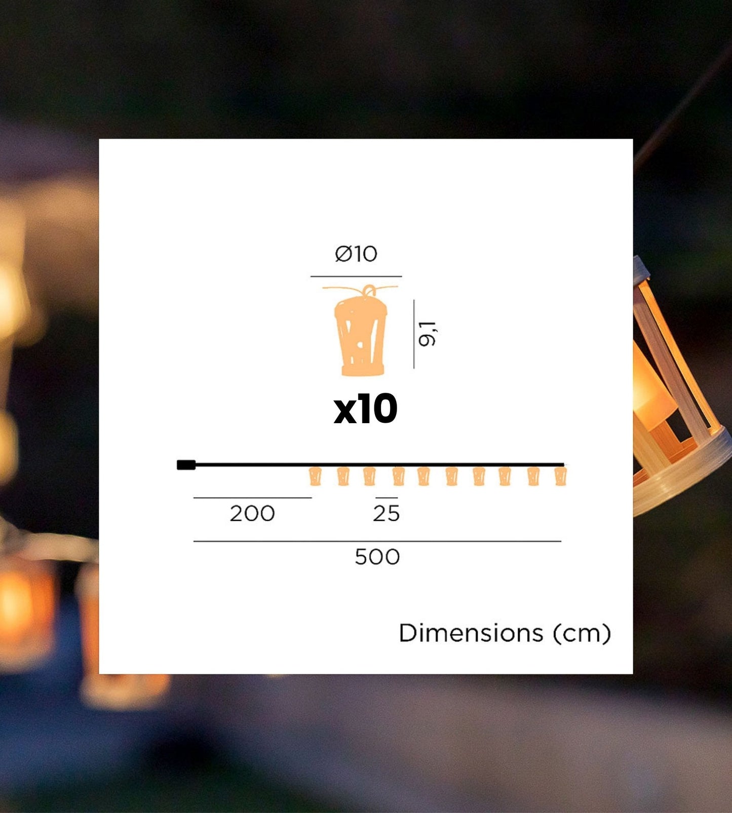 Solar String Lights – Flame Effect with Wooden Design, 10-Lamp Outdoor Decoration