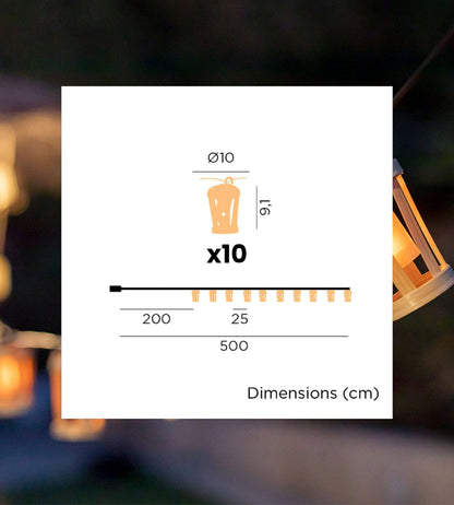 Solar String Lights – Flame Effect with Wooden Design, 10-Lamp Outdoor Decoration