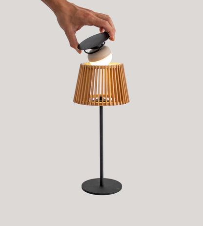 Solar Table Lamp – USB Rechargeable Warm White Light with Wooden Design