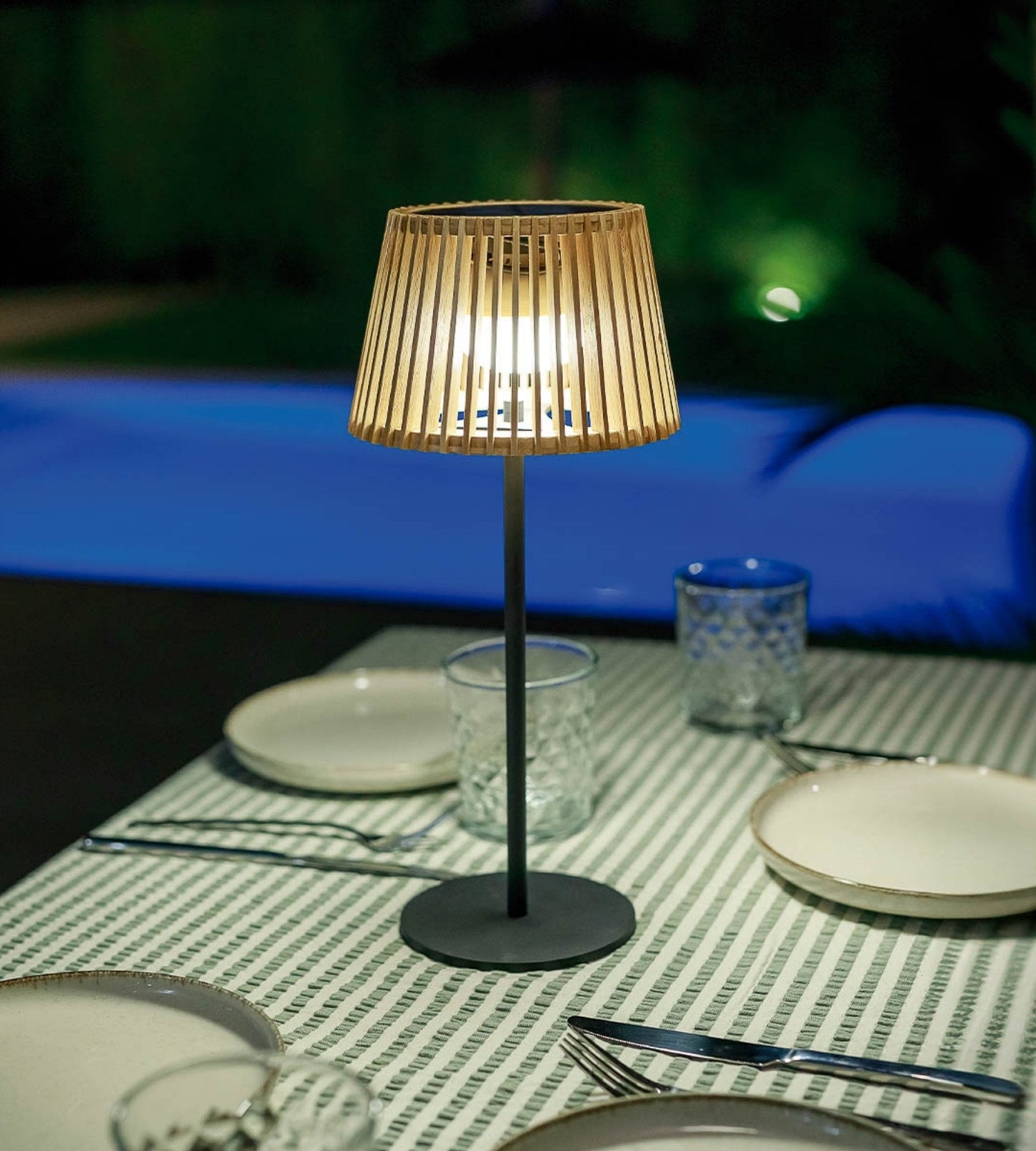 Solar Table Lamp – USB Rechargeable Warm White Light with Wooden Design
