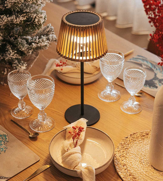 Solar Table Lamp – USB Rechargeable Warm White Light with Wooden Design