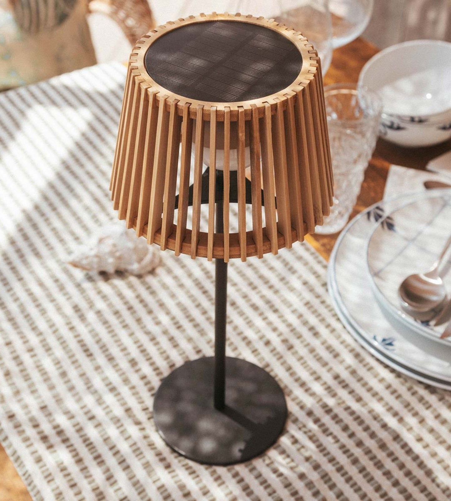 Solar Table Lamp – USB Rechargeable Warm White Light with Wooden Design